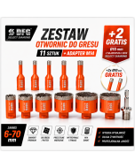 Profesjonalny zestaw otwornic diamentowych do gresu 11 szt. (6–70 mm) + adapter M14