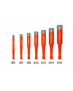 Zestaw 7 otwornic  diamentowych do gresu na HEX 5,6,8,10,12,14,16 mm