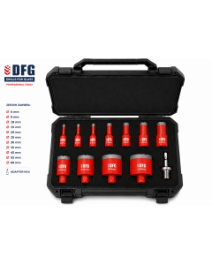 Zestaw profesjonalny 11 otwornic diamentowych DFG Ø6–68 mm + adapter M14 | walizka